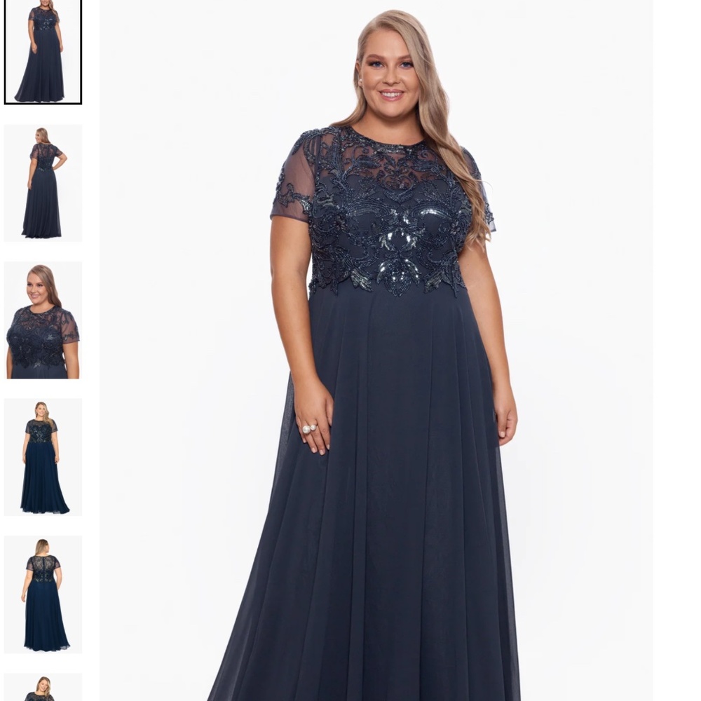 NWT Xscape gray, short sleeve.chiffon long formal. Mother of the bride. 14W  16W